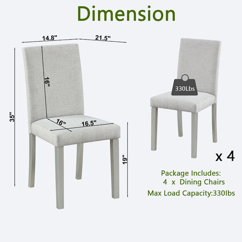 Ensemble de 2 chaises de salle à manger, chaises modernes pour cuisine et salle à manger, assise rembourrée en lin et pieds en bois d'hévéa