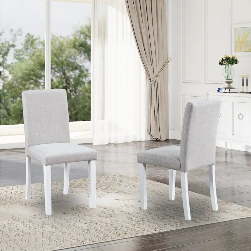 Ensemble de 2 chaises de salle à manger, chaises modernes pour cuisine et salle à manger, assise rembourrée en lin et pieds en bois d'hévéa
