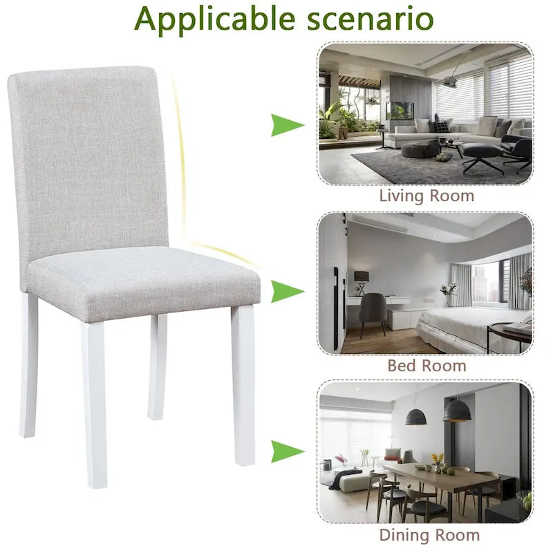 Ensemble de 2 chaises de salle à manger, chaises modernes pour cuisine et salle à manger, assise rembourrée en lin et pieds en bois d'hévéa