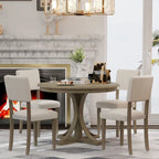 Ensemble de table et chaises de salle à manger rondes rétro 5 pièces, style ferme, avec pieds de table incurvés.