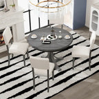 Ensemble de table et chaises de salle à manger rondes rétro 5 pièces, style ferme, avec pieds de table incurvés.