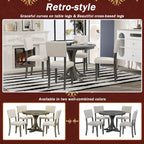 Ensemble de table et chaises de salle à manger rondes rétro 5 pièces, style ferme, avec pieds de table incurvés.