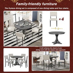 Ensemble de table et chaises de salle à manger rondes rétro 5 pièces, style ferme, avec pieds de table incurvés.