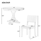 Ensemble de table et chaises de salle à manger rondes rétro 5 pièces, style ferme, avec pieds de table incurvés.