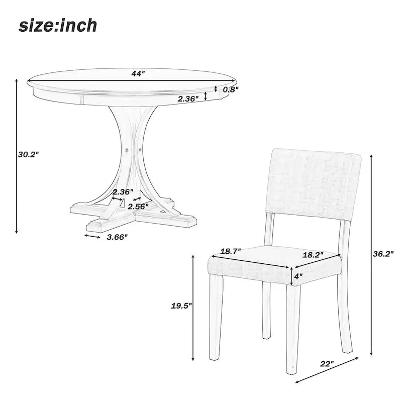Ensemble de table et chaises de salle à manger rondes rétro 5 pièces, style ferme, avec pieds de table incurvés.