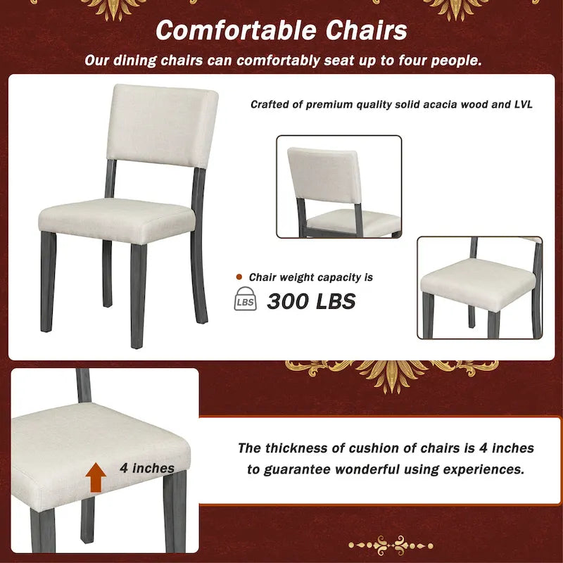Ensemble de table et chaises de salle à manger rondes rétro 5 pièces, style ferme, avec pieds de table incurvés.