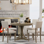 Ensemble de table et chaises de salle à manger rondes rétro 5 pièces, style ferme, avec pieds de table incurvés.