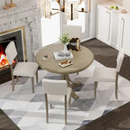 Ensemble de table et chaises de salle à manger rondes rétro 5 pièces, style ferme, avec pieds de table incurvés.