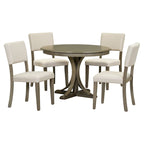 Ensemble de table et chaises de salle à manger rondes rétro 5 pièces, style ferme, avec pieds de table incurvés.