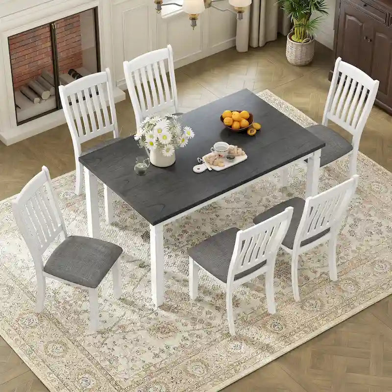 Ensembles de salle à manger rustiques 7 pièces (table et chaises) - Ensembles simples avec pieds profilés pour espaces ouverts