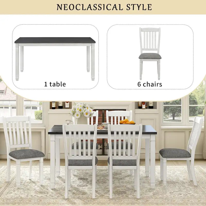 Ensembles de salle à manger rustiques 7 pièces (table et chaises) - Ensembles simples avec pieds profilés pour espaces ouverts
