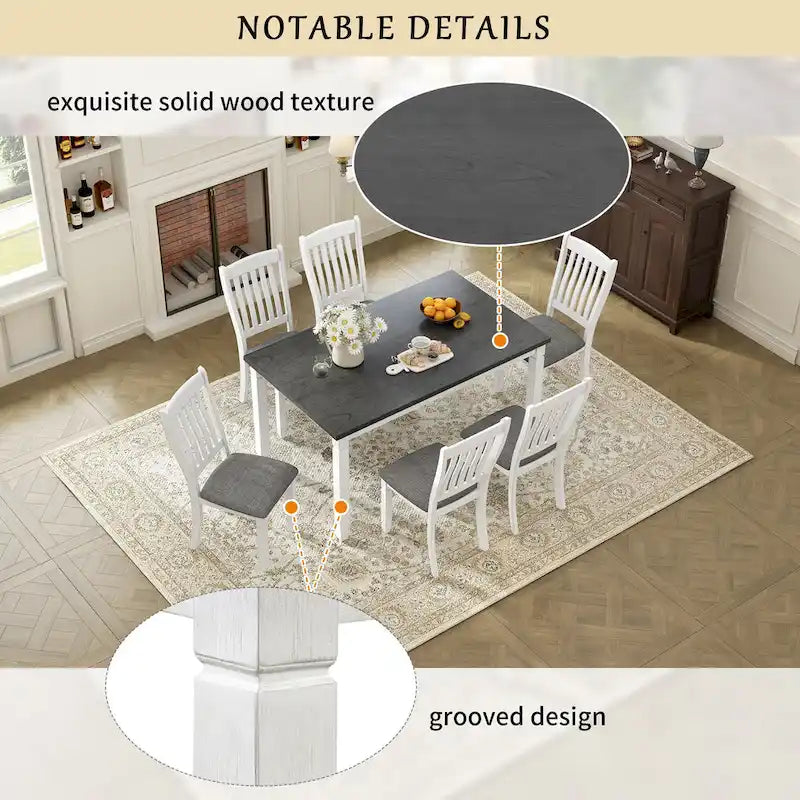 Ensembles de salle à manger rustiques 7 pièces (table et chaises) - Ensembles simples avec pieds profilés pour espaces ouverts