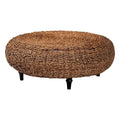 Table basse ronde en jonc de mer tressé à la main Riau avec pieds en bois - Osier naturel pour salon ou chambre