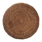 Table basse ronde en jonc de mer tressé à la main Riau avec pieds en bois - Osier naturel pour salon ou chambre