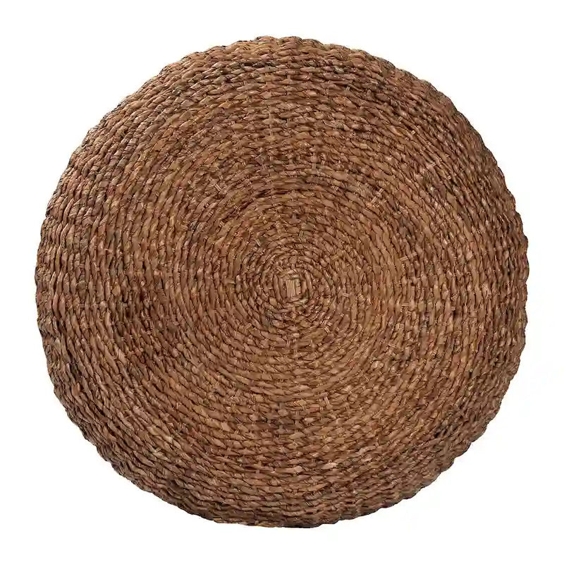 Table basse ronde en jonc de mer tressé à la main Riau avec pieds en bois - Osier naturel pour salon ou chambre