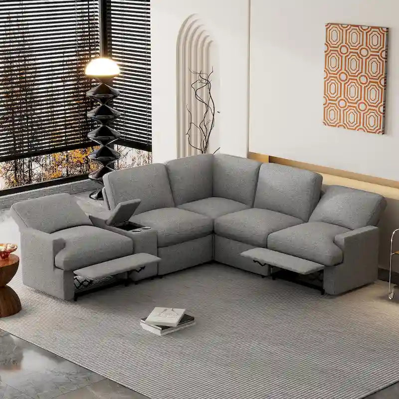 Canapé d'angle inclinable électrique, canapé sectionnel avec porte-gobelets, ports USB et prise électrique pour salon