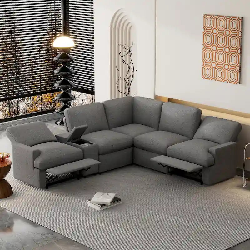 Canapé d'angle inclinable électrique, canapé sectionnel avec porte-gobelets, ports USB et prise électrique pour salon