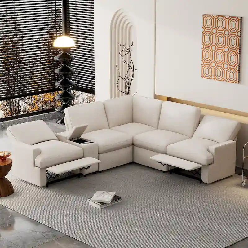 Canapé d'angle inclinable électrique, canapé sectionnel avec porte-gobelets, ports USB et prise électrique pour salon