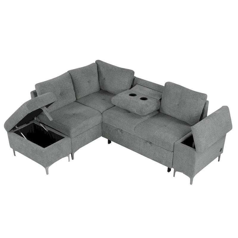 Canapé d'angle inclinable électrique, canapé sectionnel avec porte-gobelets, ports USB et prise électrique pour salon