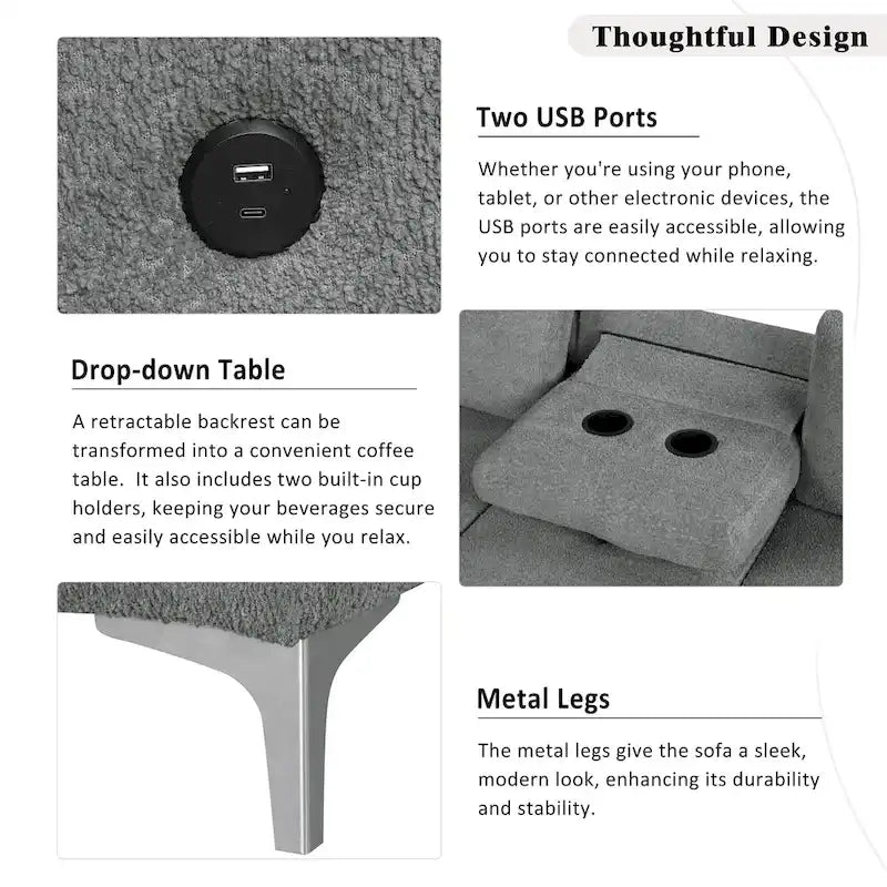 Canapé d'angle inclinable électrique, canapé sectionnel avec porte-gobelets, ports USB et prise électrique pour salon