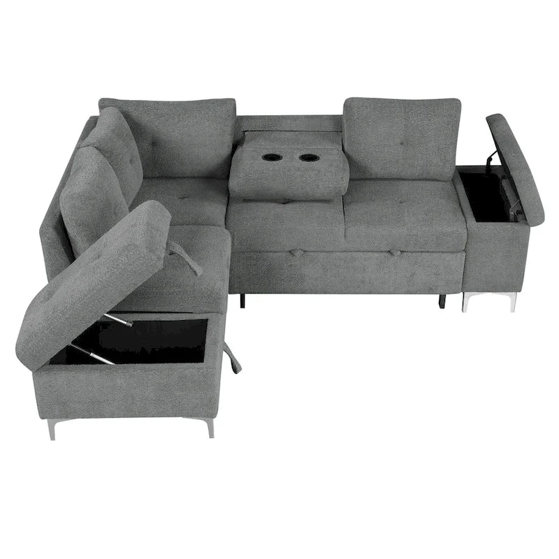 Canapé d'angle inclinable électrique, canapé sectionnel avec porte-gobelets, ports USB et prise électrique pour salon