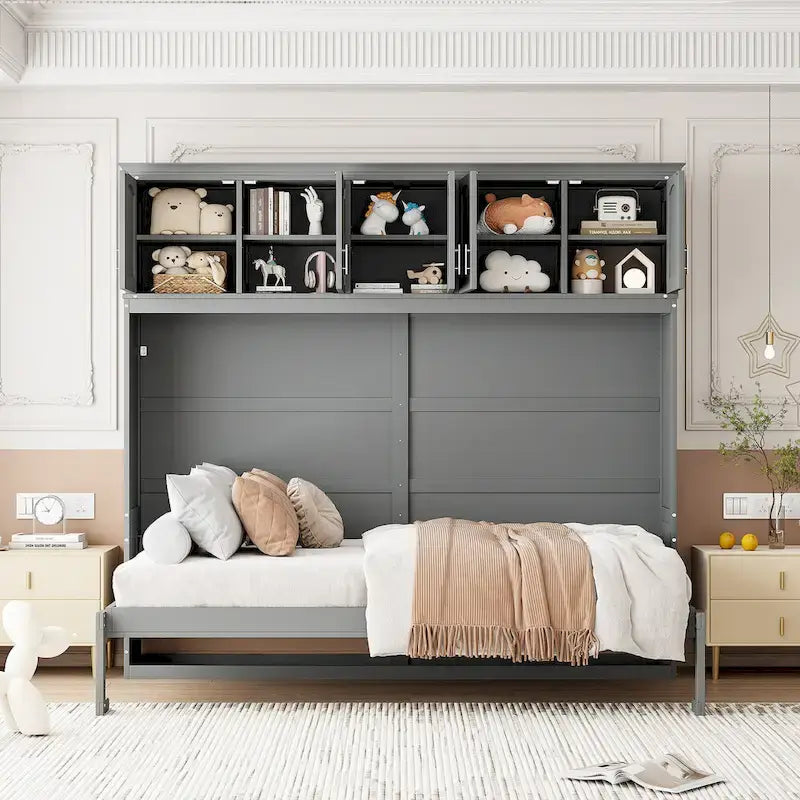 Lit escamotable Queen Size avec rangements supérieurs
