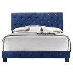Velvet Tufted Faux Jewel Upholstered Full Panel Bed - 77 - Blue
