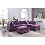 Canapé d'angle réversible 4 places en microfibre suédée avec coussins décoratifs - 111 - Violet