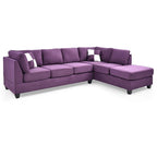 Canapé d'angle réversible 4 places en microfibre suédée avec coussins décoratifs - 111 - Violet