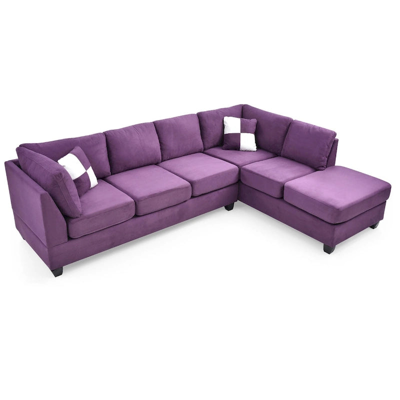 Canapé d'angle réversible 4 places en microfibre suédée avec coussins décoratifs - 111 - Violet