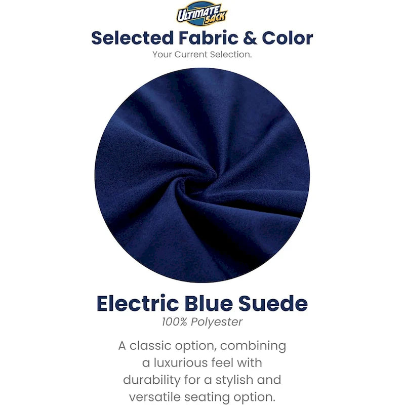 Pouf géant Ultimate Sack de 1,80 m, fauteuil d'intérieur confortable et surdimensionné, en daim bleu.
