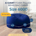 Pouf géant Ultimate Sack de 1,80 m, fauteuil d'intérieur confortable et surdimensionné, en daim bleu.