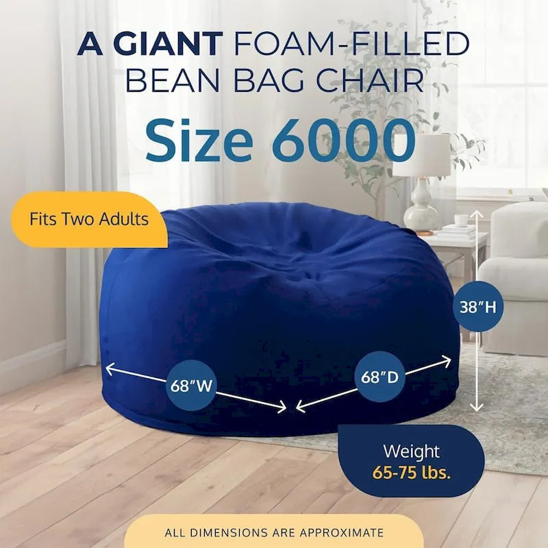 Pouf géant Ultimate Sack de 1,80 m, fauteuil d'intérieur confortable et surdimensionné, en daim bleu.