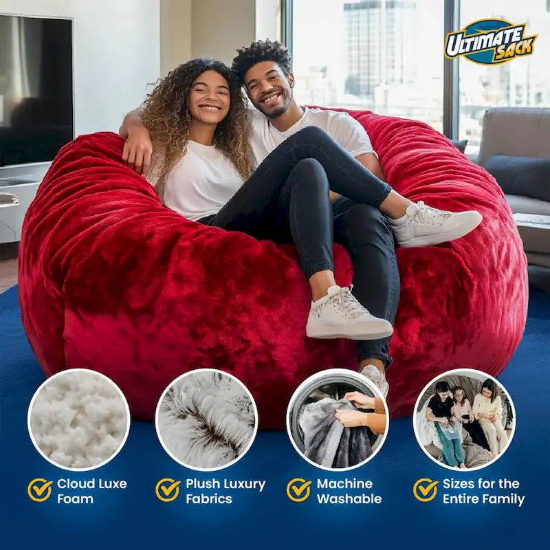 Pouf géant Ultimate Sack de 1,80 m, fauteuil d'intérieur confortable et surdimensionné, en daim bleu.