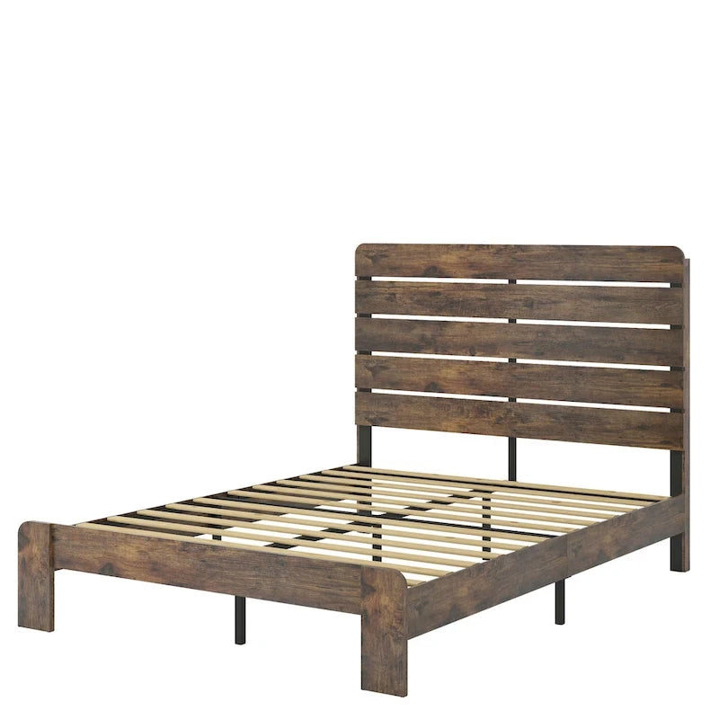 Ensemble de chambre à coucher 3 pièces comprenant un cadre de lit plateforme en bois avec tête de lit et un ensemble de 2 tables de chevet en bois massif avec trois tiroirs.