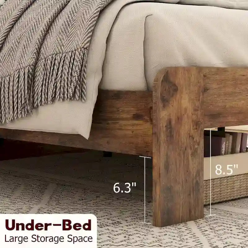 Ensemble de chambre à coucher 3 pièces comprenant un cadre de lit plateforme en bois avec tête de lit et un ensemble de 2 tables de chevet en bois massif avec trois tiroirs.