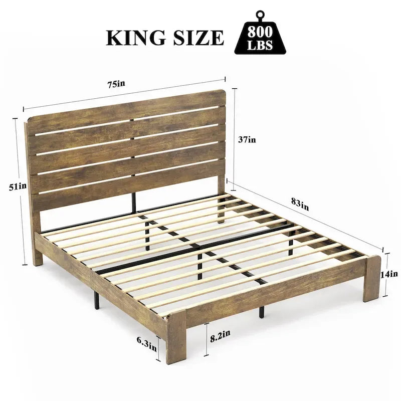 Ensemble de chambre à coucher 3 pièces comprenant un cadre de lit plateforme en bois avec tête de lit et un ensemble de 2 tables de chevet en bois massif avec trois tiroirs.