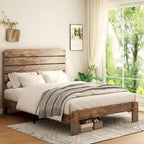 Ensemble de chambre à coucher 3 pièces comprenant un cadre de lit plateforme en bois avec tête de lit et un ensemble de 2 tables de chevet en bois massif avec trois tiroirs.