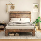 Ensemble de chambre à coucher 3 pièces comprenant un cadre de lit plateforme en bois avec tête de lit et un ensemble de 2 tables de chevet en bois massif avec trois tiroirs.