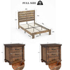 Ensemble de chambre à coucher 3 pièces comprenant un cadre de lit plateforme en bois avec tête de lit et un ensemble de 2 tables de chevet en bois massif avec trois tiroirs.