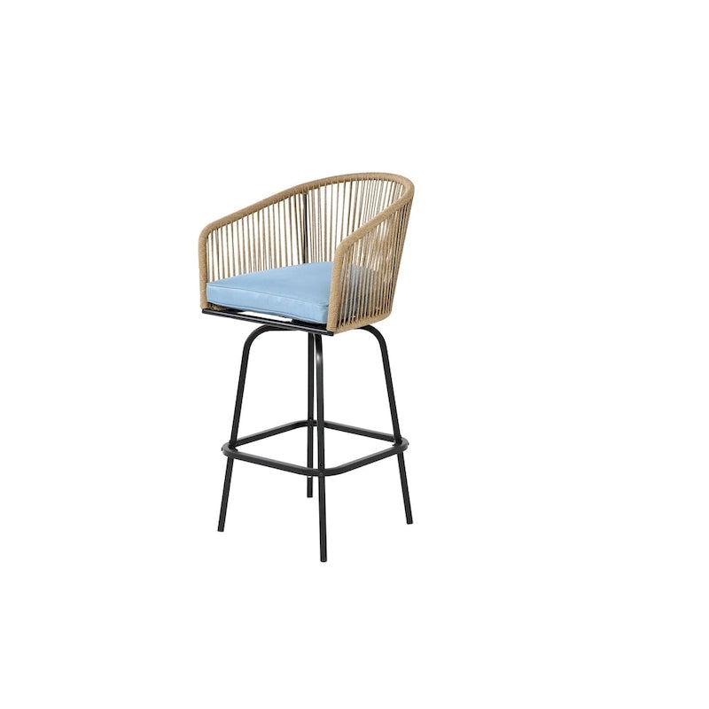 Ensemble de 4 tabourets de bar d'extérieur avec accoudoirs, chaises de bar en rotin résistant aux intempéries avec dossier pour jardin, terrasse, piscine, balcon