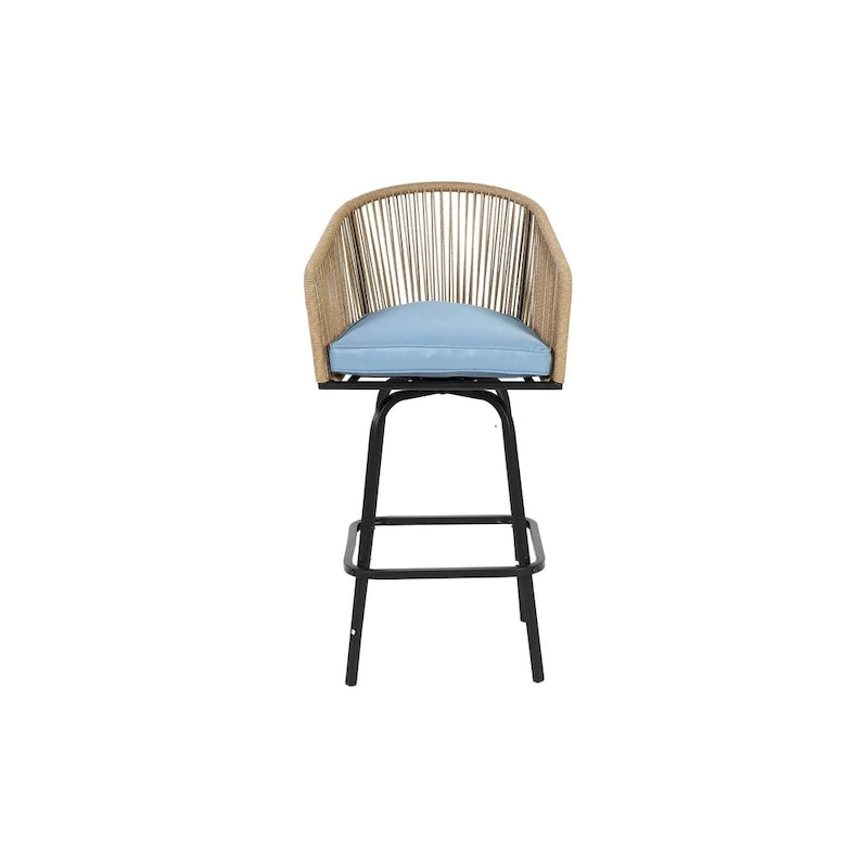 Ensemble de 4 tabourets de bar d'extérieur avec accoudoirs, chaises de bar en rotin résistant aux intempéries avec dossier pour jardin, terrasse, piscine, balcon