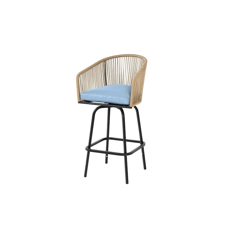 Ensemble de 4 tabourets de bar d'extérieur avec accoudoirs, chaises de bar en rotin résistant aux intempéries avec dossier pour jardin, terrasse, piscine, balcon