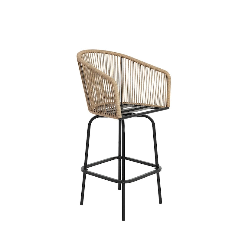 Ensemble de 4 tabourets de bar d'extérieur avec accoudoirs, chaises de bar en rotin résistant aux intempéries avec dossier pour jardin, terrasse, piscine, balcon