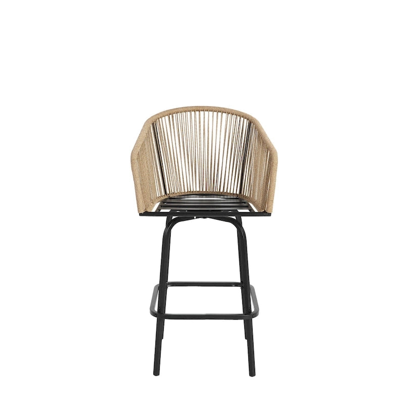 Ensemble de 4 tabourets de bar d'extérieur avec accoudoirs, chaises de bar en rotin résistant aux intempéries avec dossier pour jardin, terrasse, piscine, balcon