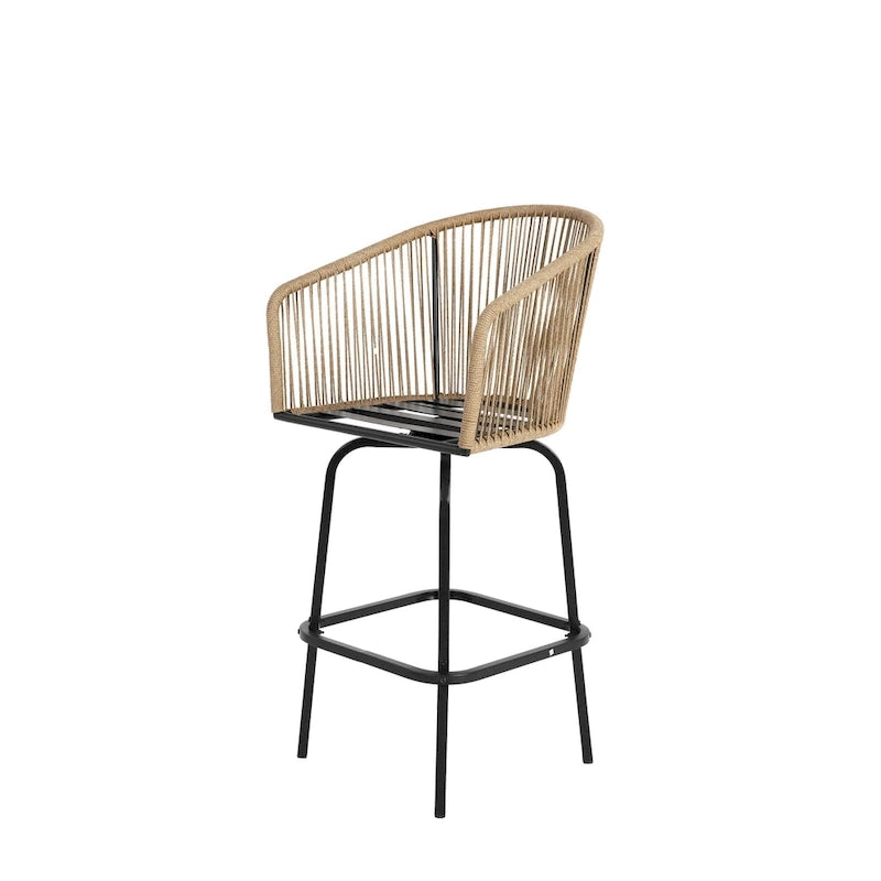 Ensemble de 4 tabourets de bar d'extérieur avec accoudoirs, chaises de bar en rotin résistant aux intempéries avec dossier pour jardin, terrasse, piscine, balcon