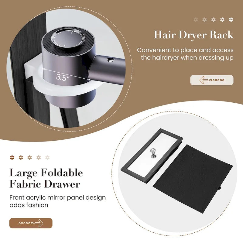 Armoire à bijoux pivotante Gymax avec miroir, organisateur de rangement pour bijoux