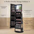 Armoire à bijoux pivotante Gymax avec miroir, organisateur de rangement pour bijoux