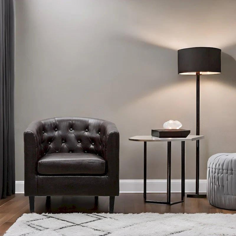Fauteuil d'appoint, fauteuil tonneau capitonné en similicuir, fauteuil d'appoint moderne du milieu du siècle, fauteuil confortable, fauteuils tonneau