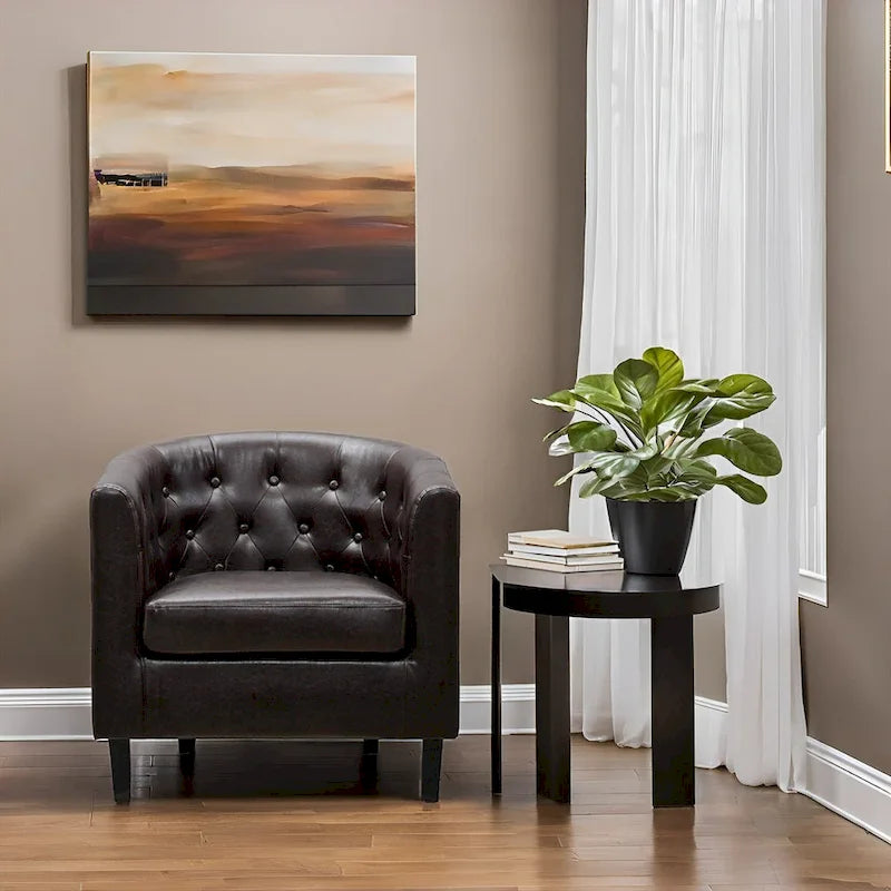 Fauteuil d'appoint, fauteuil tonneau capitonné en similicuir, fauteuil d'appoint moderne du milieu du siècle, fauteuil confortable, fauteuils tonneau